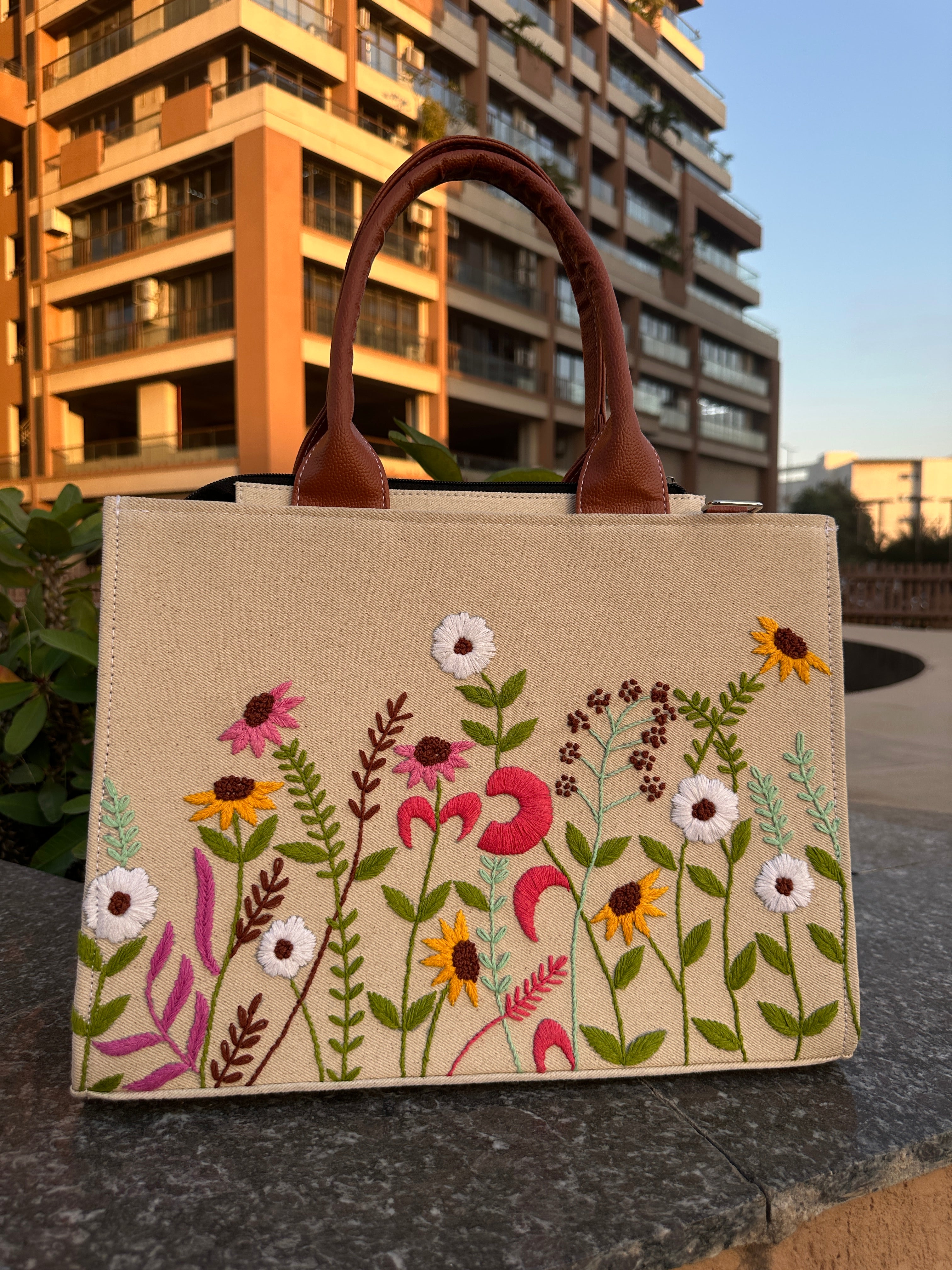 Elegant Hand-Embroidered Tote Bag with Shoulder Strap | vegosis