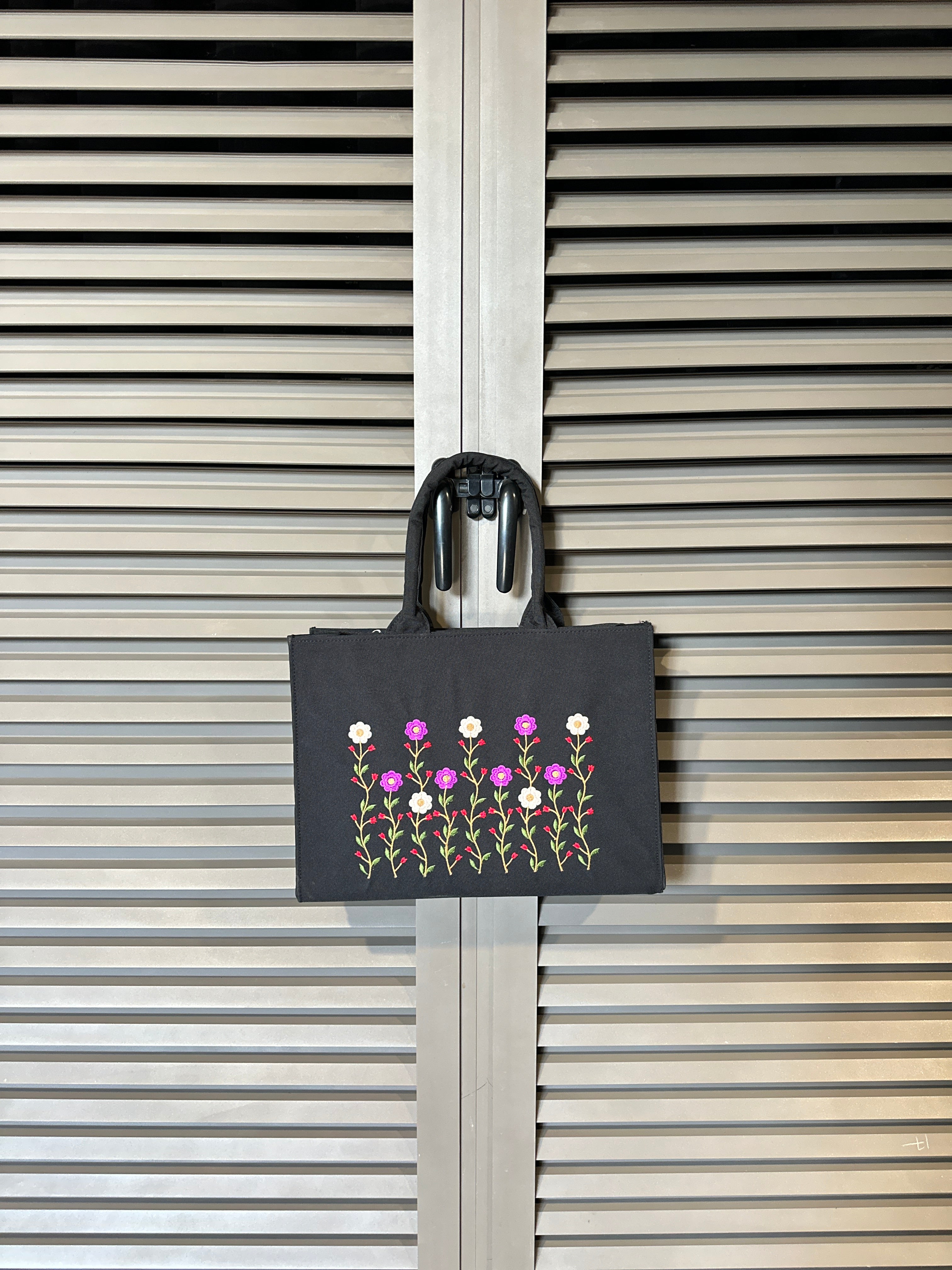 Hand-Embroidered Canvas Tote Bag with Laptop Compartment | vegosis