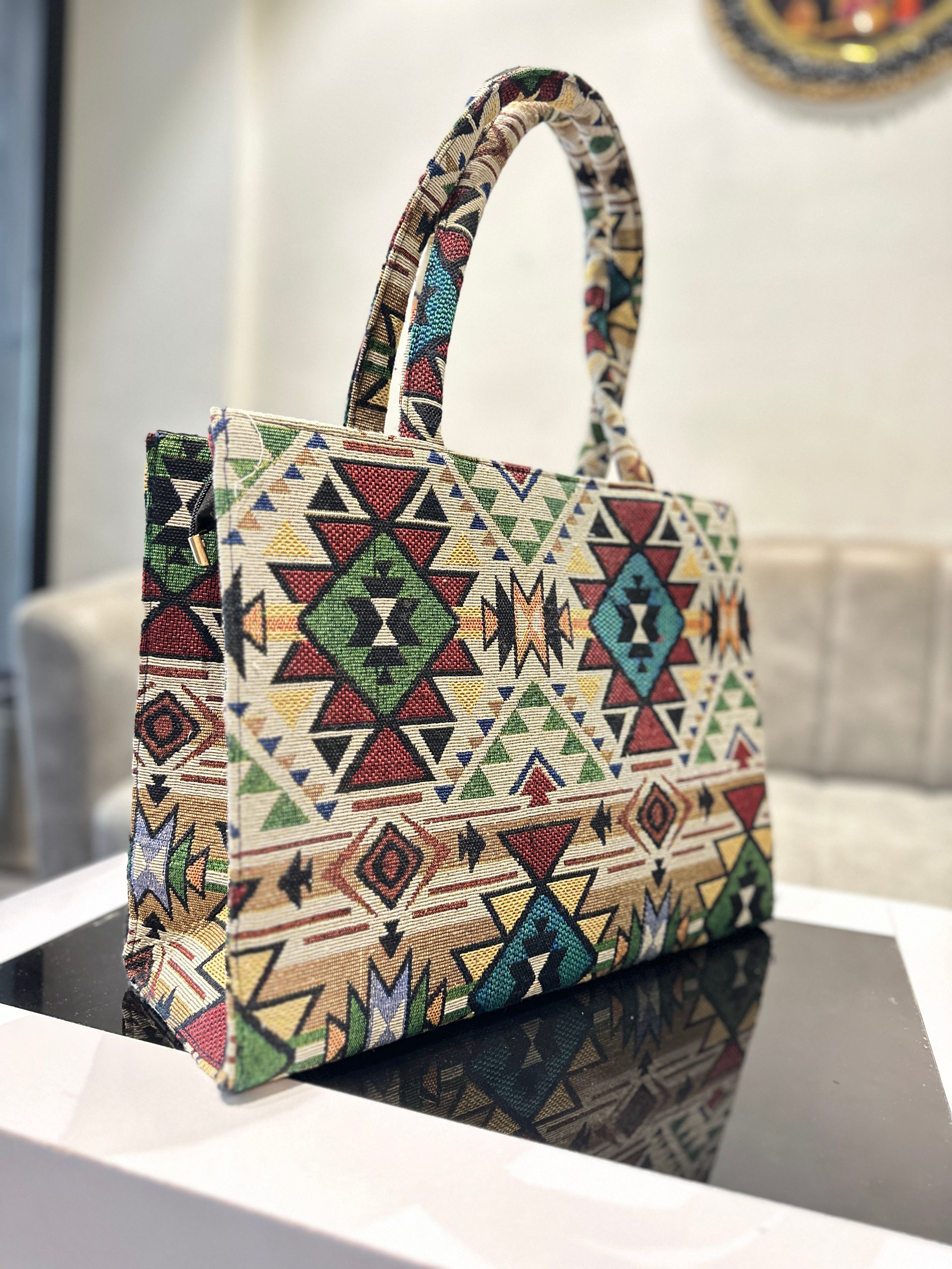 Handcrafted Multicolor Jacquard Handbag Inspired by Tribal Art | vegosis