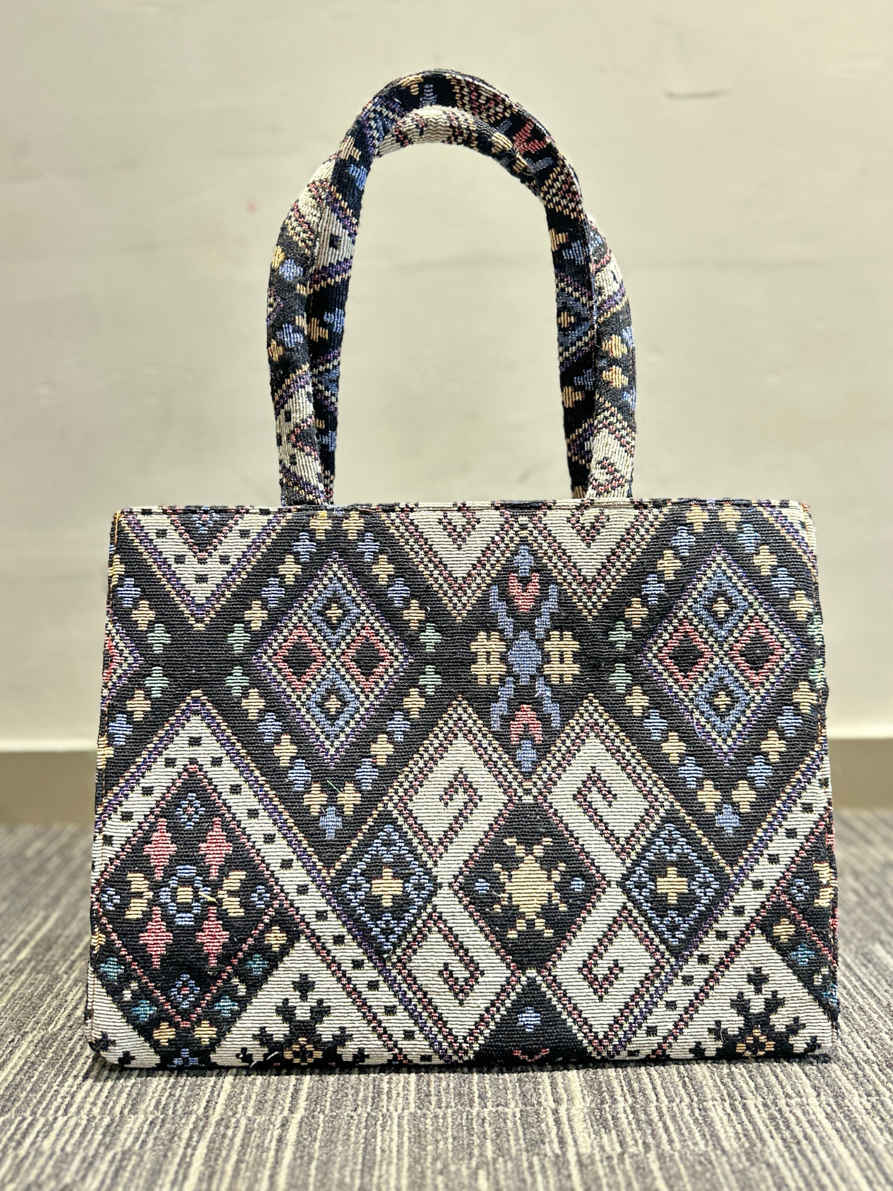 Luxury Ethnic Jacquard Handbag with Contemporary Tribal Design | vegosis