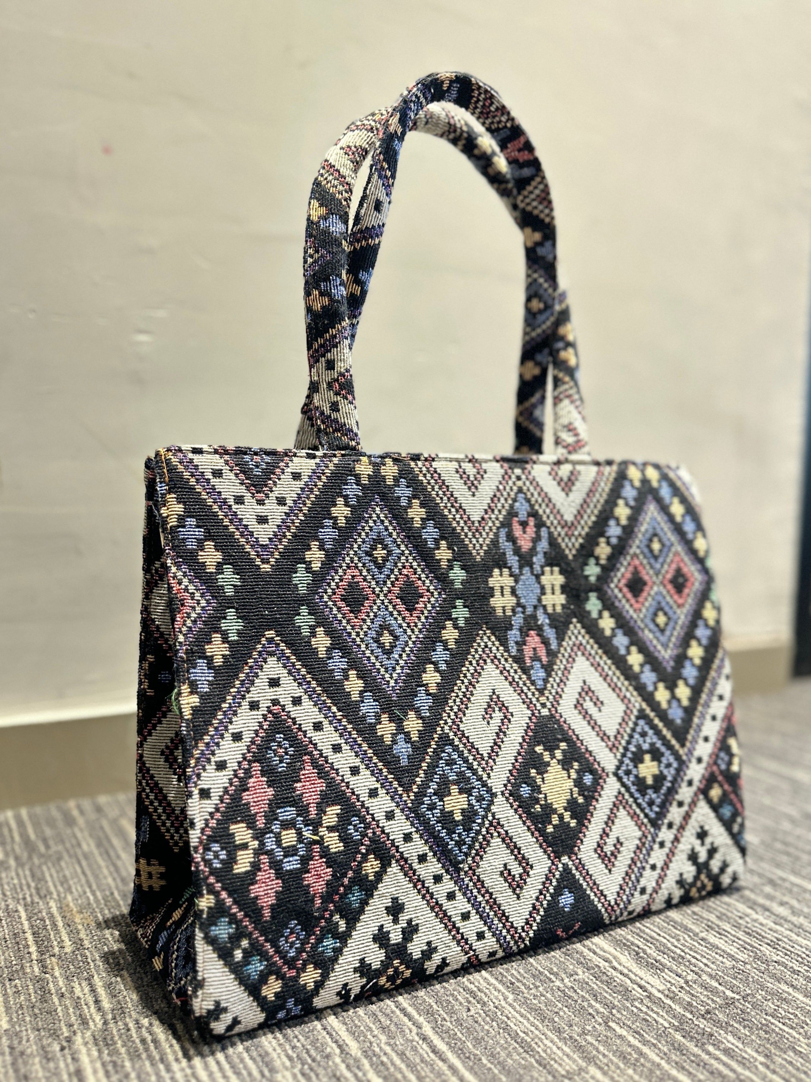 Luxury Ethnic Jacquard Handbag with Contemporary Tribal Design | vegosis
