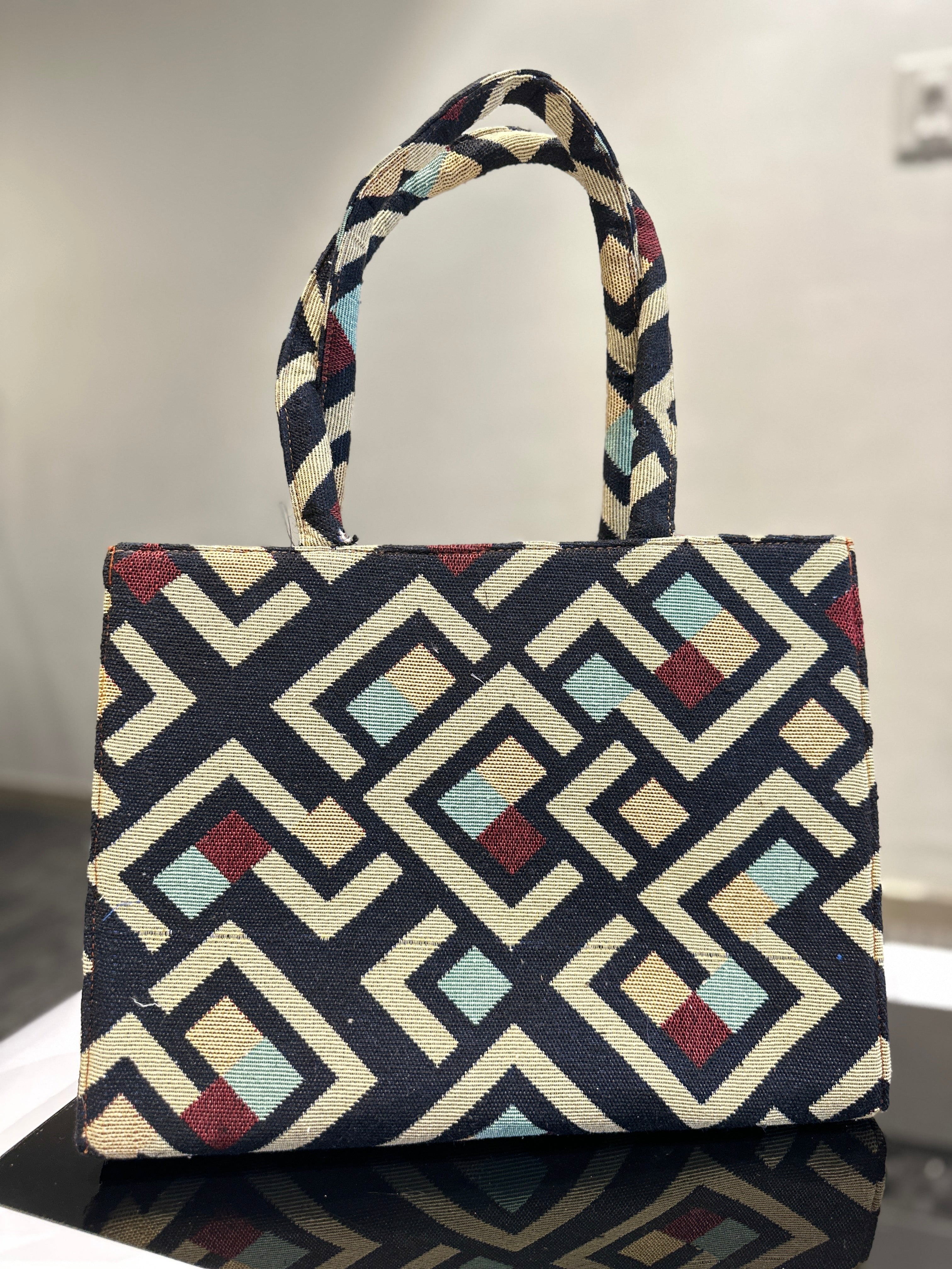 Premium Jacquard Handbag in Classic Geometric Pattern | vegosis
