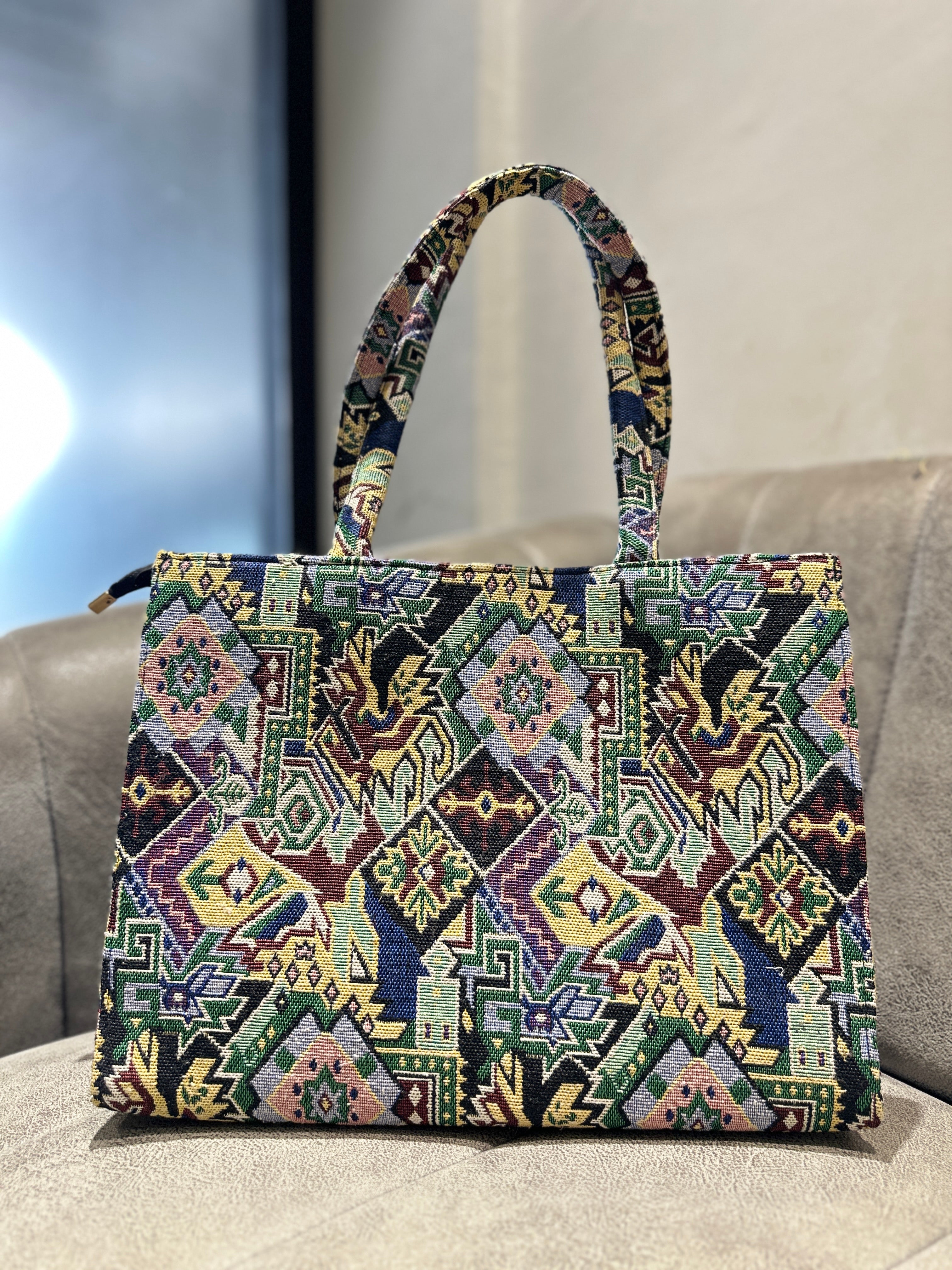 Ethnic Jacquard Handbag with Traditional Geometric Pattern | vegosis