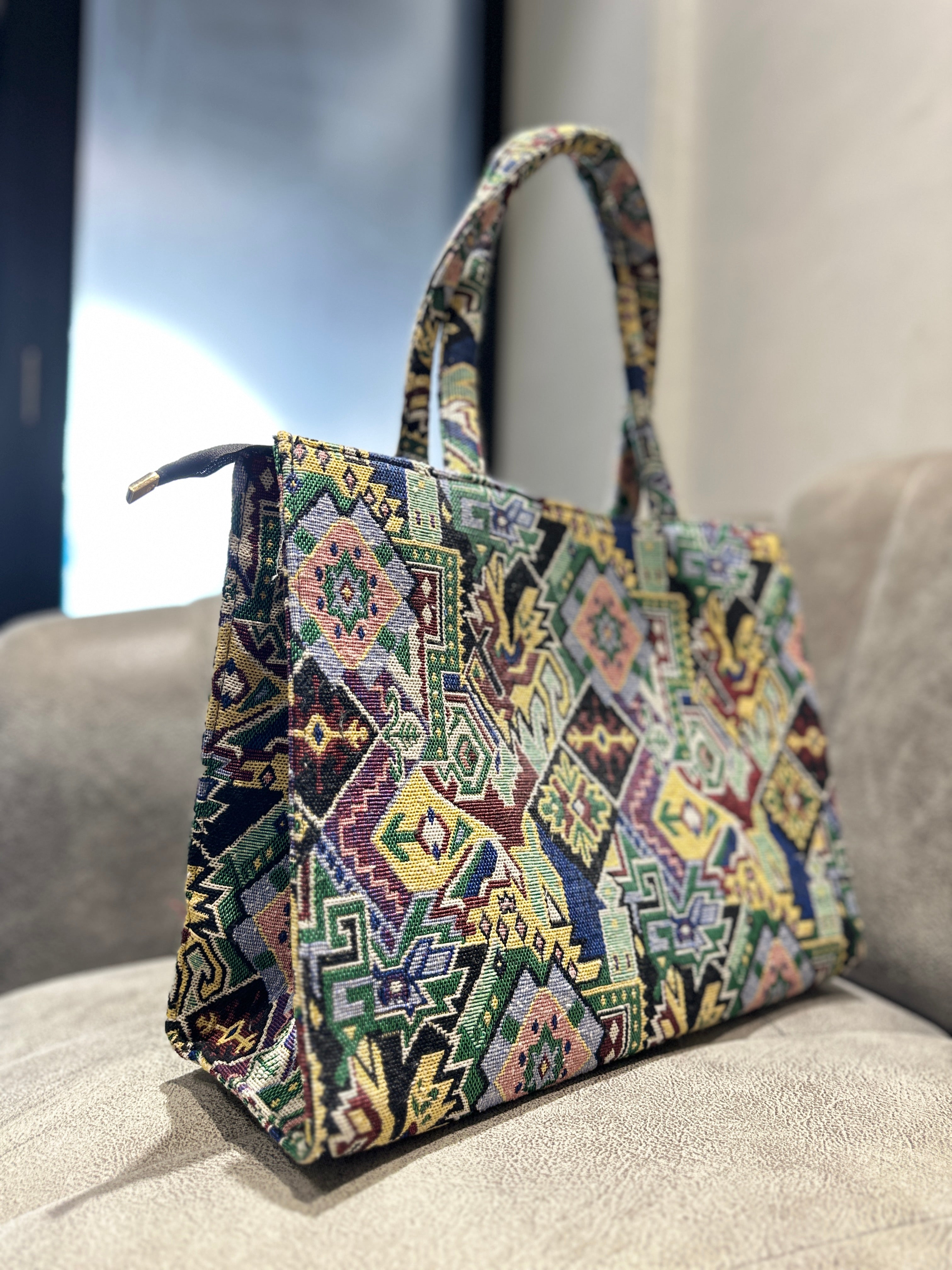 Ethnic Jacquard Handbag with Traditional Geometric Pattern | vegosis